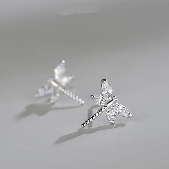 Jewelry - 925 Sterling Silver CZ Dragonfly Stud Earrings